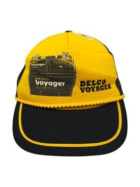 AC Delco Voyager Trucker Hat Snapback 1980s Mesh Foam Rope Cap Yellow Black USA
